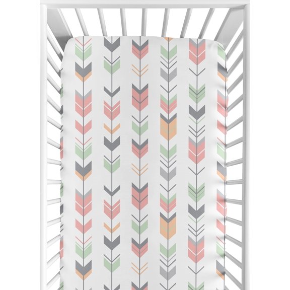 Sweet Jojo Designs Mod Arrow Pink Green and Grey Fitted Crib Sheet