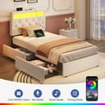 thumbnail image 3 of Greenstell Twin Bed Frame with 4 Drawers, Upholstered Platform Bed with LED Adjustable Storage headboard & Charging Station, Black, 3 of 7