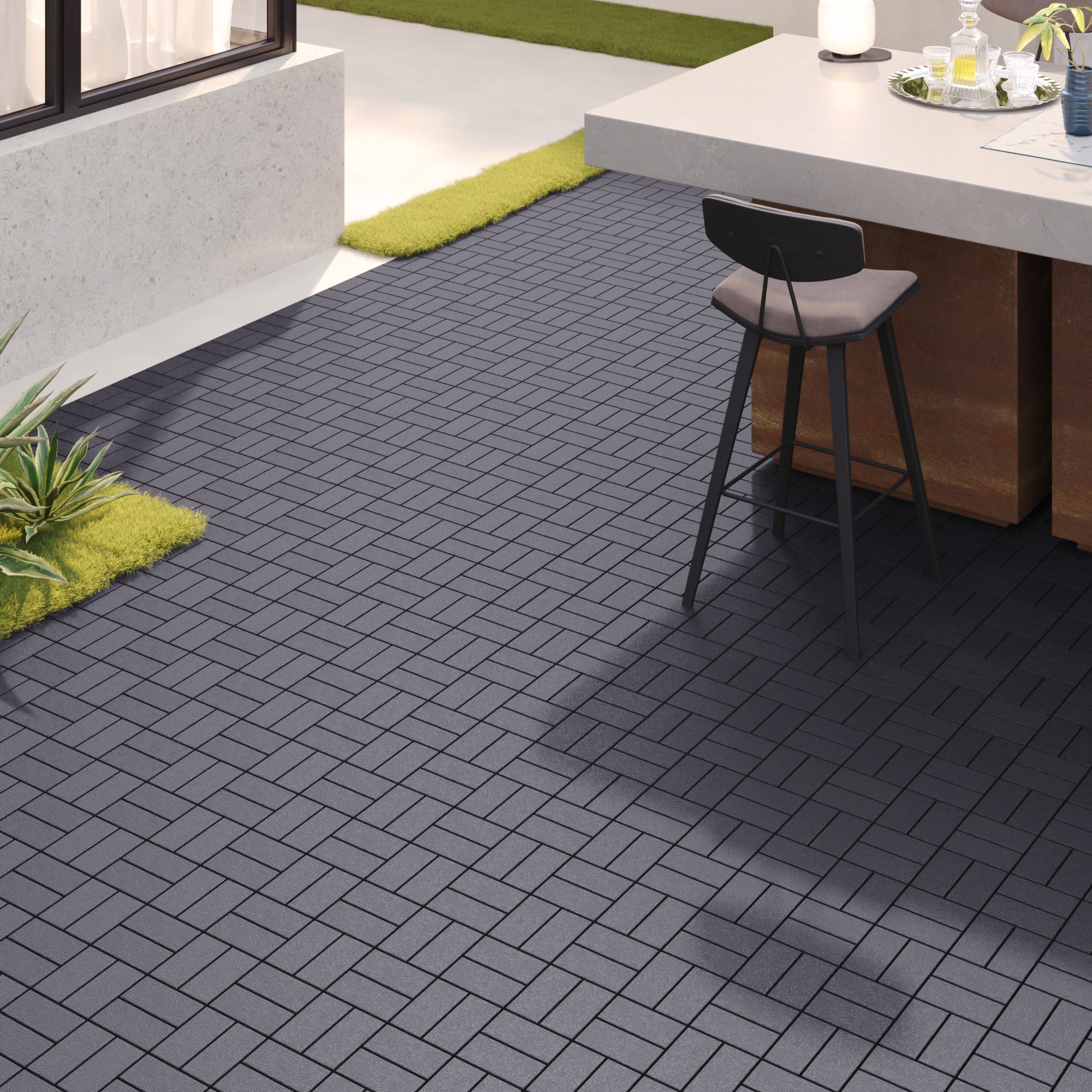 Miniyam 44 Pcs Interlocking Deck Tiles, 12" x 12", Polypropylene, for Outdoor Balcony Garden Gray