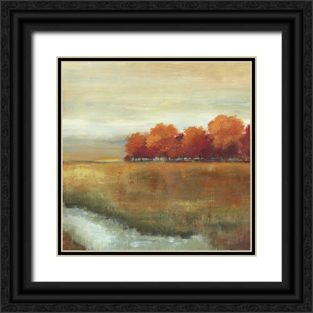 Pearce Allison 20x20 Black Ornate Wood Framed with Double Matting Museum Art Print Titled - Orange Treescape II - Mini