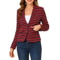 thumbnail image 6 of INSPIRE CHIC Women's Notched Lapel Long Sleeves Button Striped Blazer XL Red Blue, 6 of 9