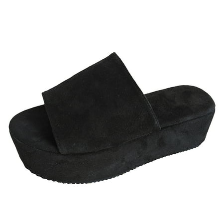 

MIASHUI Womens Sandals Shoes Women Flock Solid Slip on Casual Open Toe Wedges Comfortable Beach Shoes Sandals Casual Summer Shoes Black 8