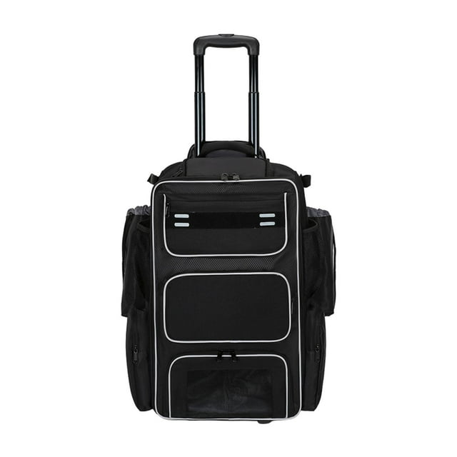 Bolsa de béisbol con ruedas, bolsa de equipo impermeable, carrito de sóftbol con compartimento para zapatos para entrenamiento de jugadores adultos. Negro