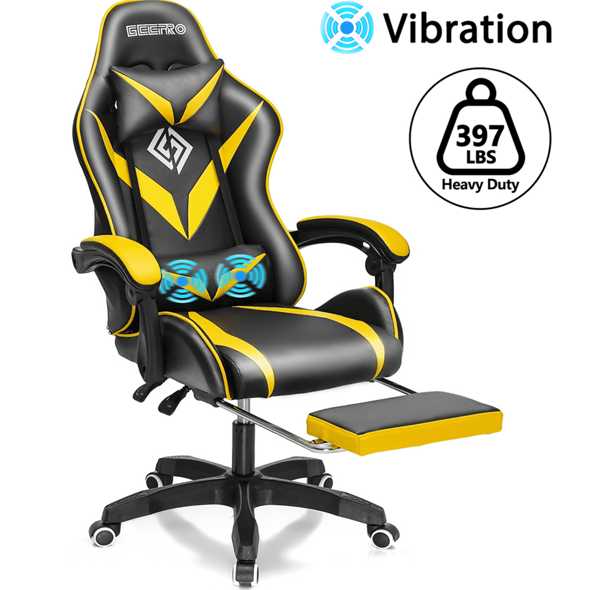 Ferghana Video Gaming Chair,PC Gaming Chair,E-Sports Chair,Massage Racing Chair with Upgrade Material,Thicker Footrest,Massage Pillow Yellow 