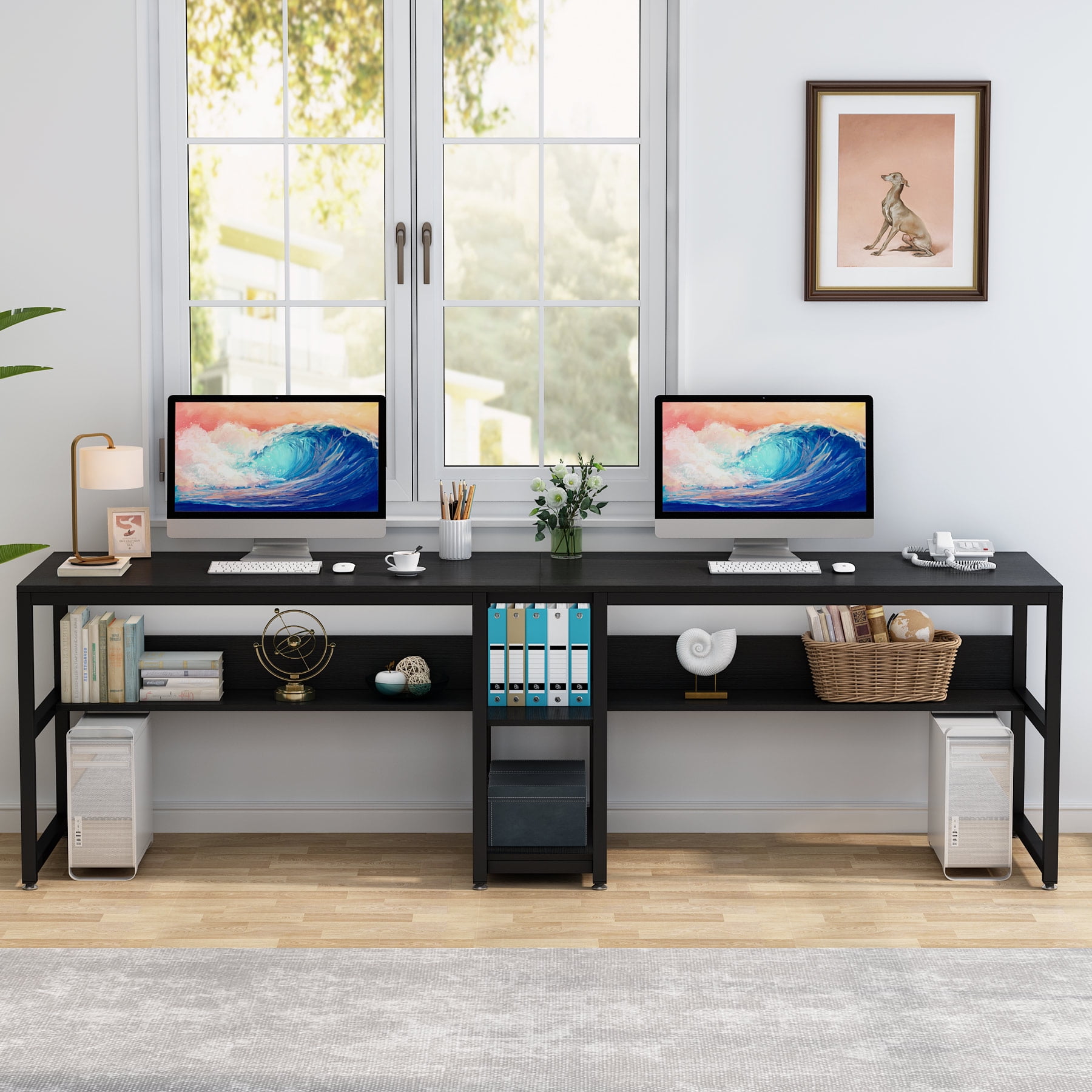 Tribesigns two person computer desk with bookshelf deals