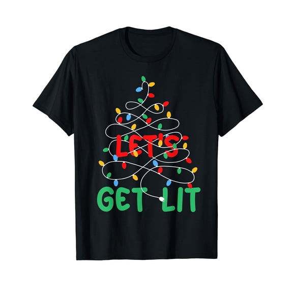 Let's Get Lit Xmas Lights Christmas Pajama Holiday T-Shirt