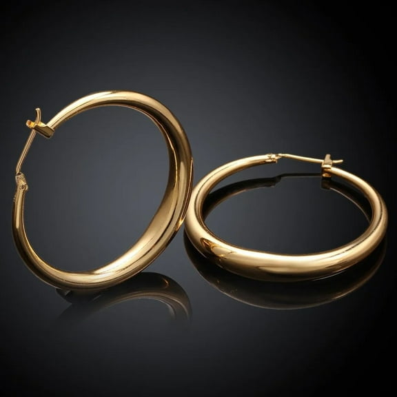 18k Yellow Gold Plated Bold Round Hoop Earrings| Classic Jewelry for Women