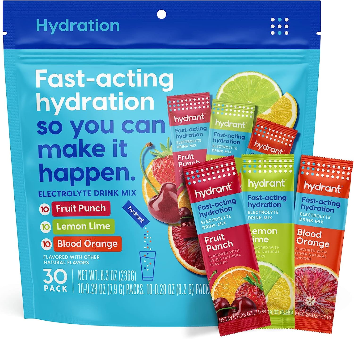 Hydrant Hydrate 30 Stick Packs, Electrolyte Powder Rapid Hydration Mix, Hydration Powder Packets