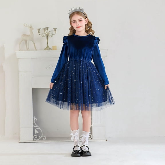Dress for Girls Blue Dress Toddler Tulle Dress Girls Flower Girl Dress Children's Day Dresses for Girls 5-6 Years
