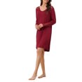 thumbnail image 4 of INSPIRE CHIC Women's Lace Trim Nightshirt Long Sleeve Pull on Nightgown T-Shirt Dress L Wine Red, 4 of 6