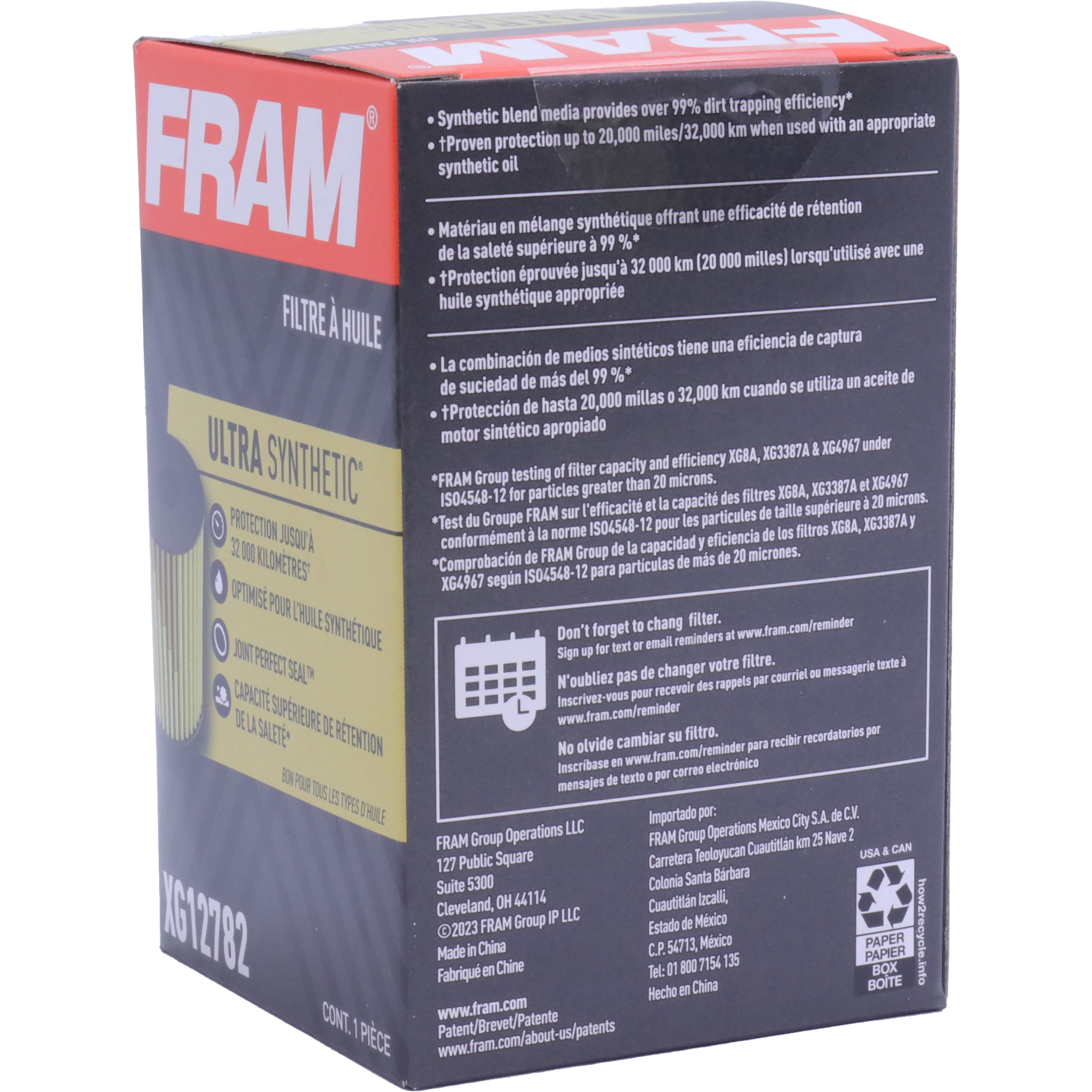 FRAM Ultra Synthetic Oil Filter, XG12782, 20K mile Filter for Hyundai and Kia Vehicles