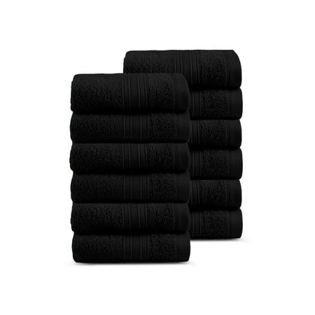TRIDENT Feather Touch, 100% Cotton, Highly Absorbent, Super Soft, 12 Piece Wash Cloth Set, 500 GSM, Black Coal