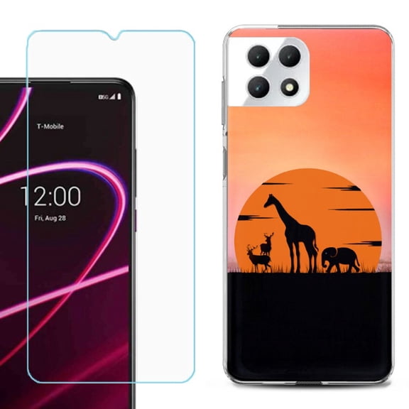 Phone Case for T-Mobile Revvl 7 5G, Shockproof Case Cover with Tempered Glass Screen Protector, by OneToughShield - Sunset Safari