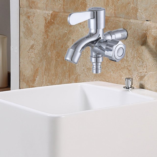 Lavadora Grifo de agua Grifo de salida doble con 2 manijas de interruptor Grifo de baño montado en Wal de aleación para fregadero de cocina Lavabo Interruptor vertical perfecl Grifo Lavadora