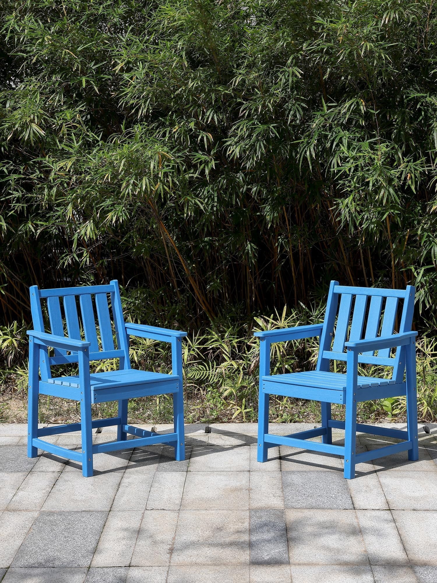 Patio Dining Chair Set of 2, HDPE Outdoor Dining Chairs with Ergonomic Backrest, All Weather Patio Chairs for Backyard, Deck, Garden, Poolside, Sky Blue