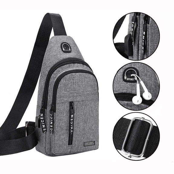Men's & Women's Multi-Pocket Crossbody Chest Bag, Durable Canvas Sling Bag, with Built-in Headphone Hole & Adjustable Strap, Lightweight Shoulder Backpack for Commuting, Travel, Sports & Daily Use