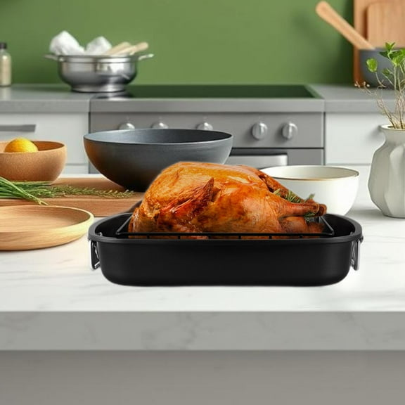 LOVIVER Roasting Pan with Rack,Baking Tray,17 Inchx 14 inch with Handles,Cooling Rack,Turkey Pan,Oven Roaster Tray for Chicken,Baking