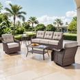 thumbnail image 3 of Bellefurn Luxury High Back Outdoor Furniture Set with 6 inch Thick Cushion,Patio Furniture Set with Swivel Rocker Chair,Sofa and Coffee Table,5 PCS Wicker Conversation Set for Porch,Deck,Garden, 3 of 12