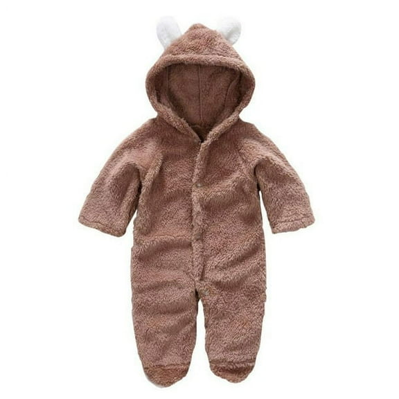 Adarl Winter Warm Newborn Baby Boy Girl Fleece Jumpsuit Hooded Romper Coat Outwear Light Brown 6-9 Months