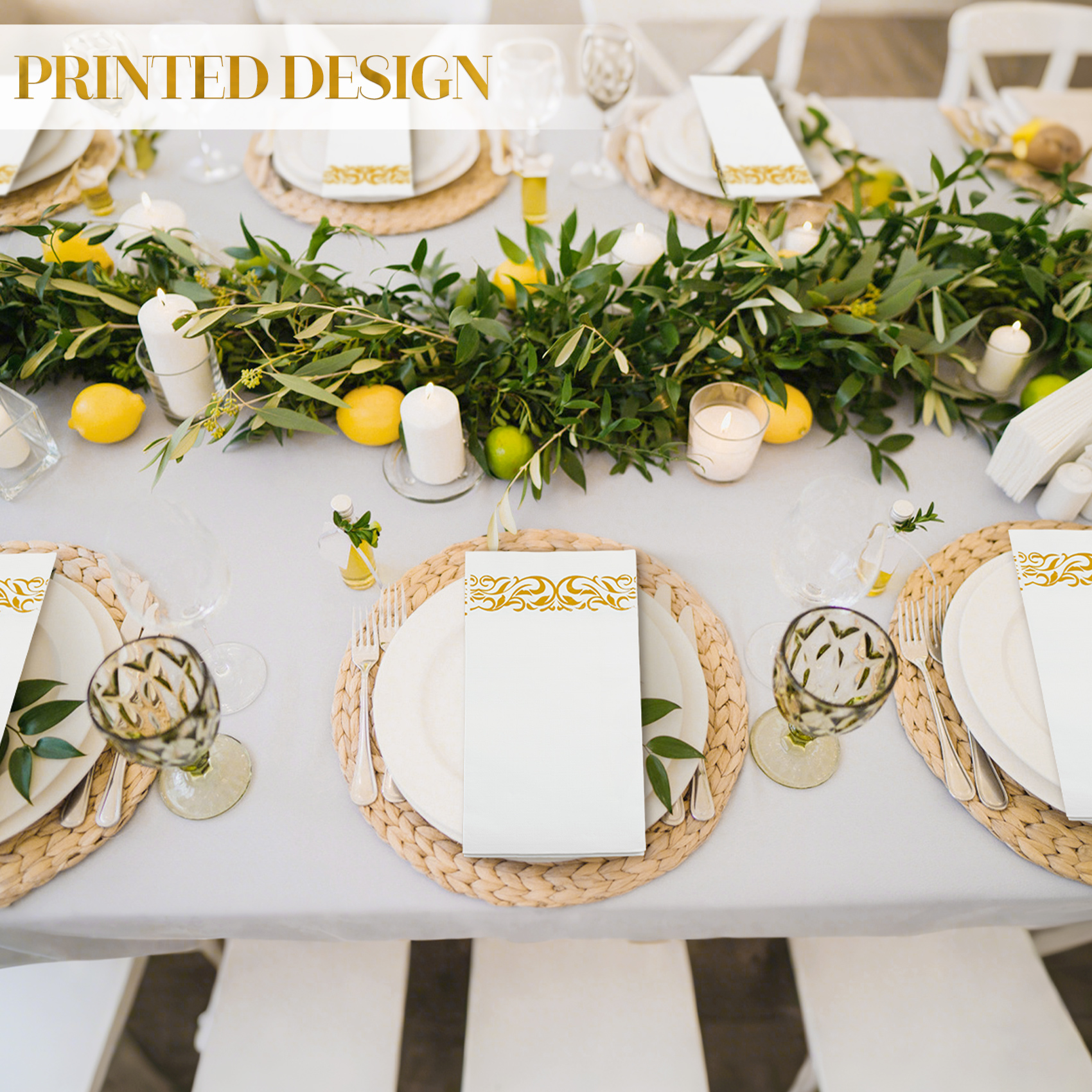 Treamon Linen Feel Paper Napkins, 100 Count, Gold Pattern photo 3