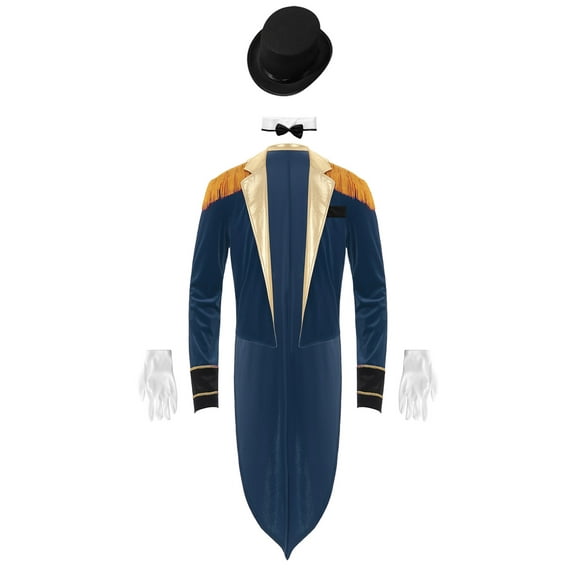 TiaoBug Mens Lion Tamer Costume Sets Circus Ringmaster Outfits Jacket with Hat Collar Gloves Dark Blue M