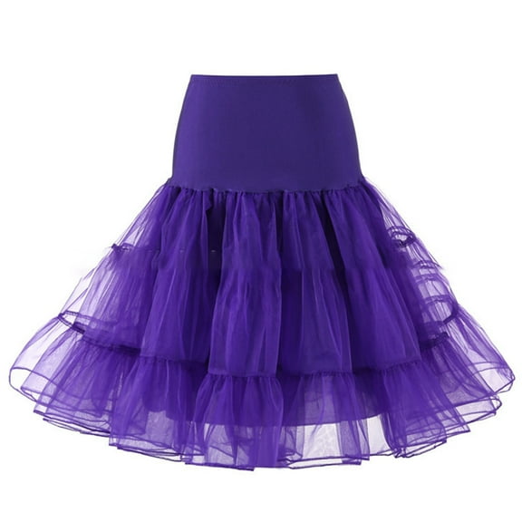 Women 50s Vintage Tulle Petticoat Bright Solid Color Mesh Hoopless Half Slip Underskirt Knee Length High Waist Layered Flared Crinoline Tutu Skirt