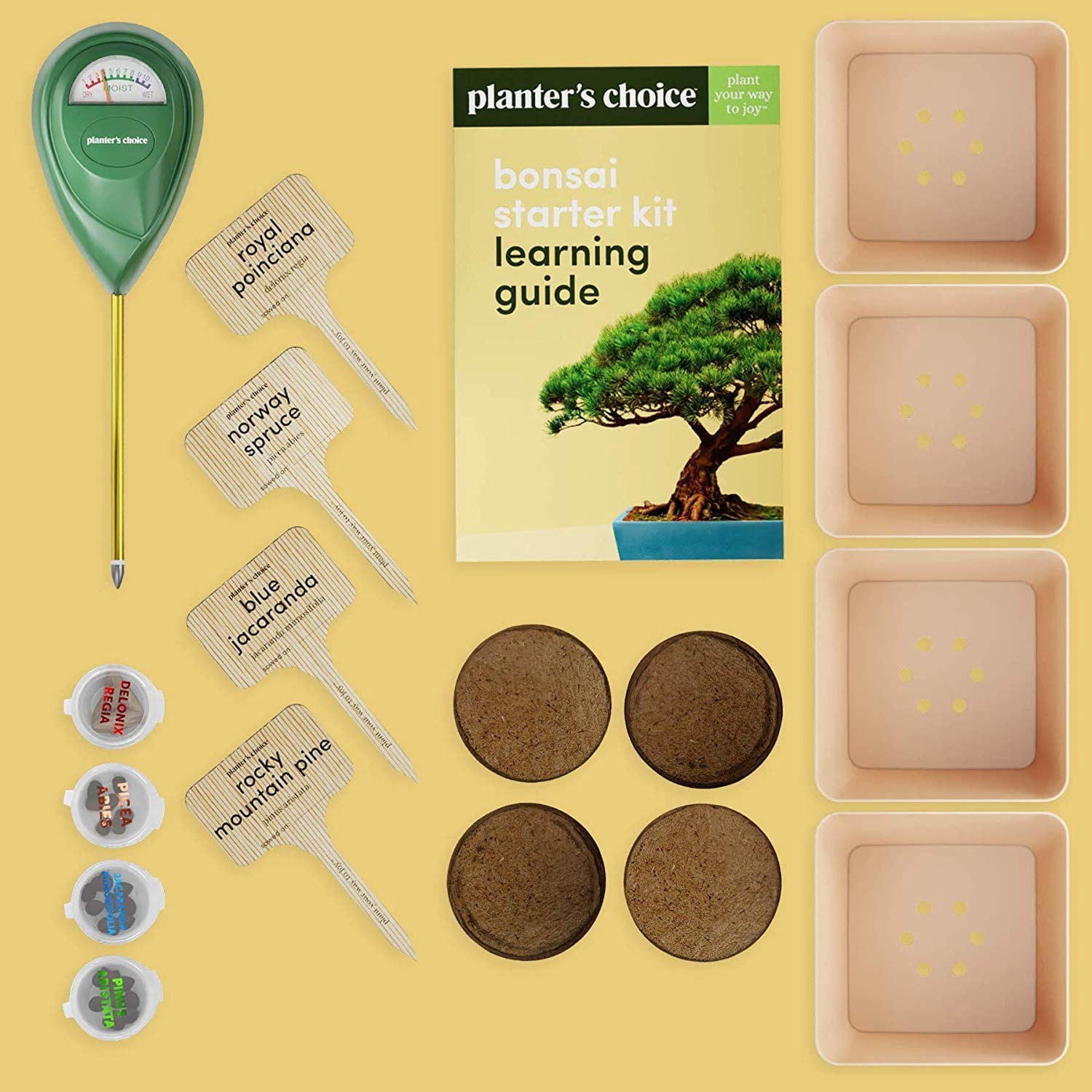Planter's Choice Bonsai Tree Growing Kit - Grow 4 Indoor Bonsai Trees - Plant a Garden from Seeds - Unique Gardening Gifts for Women & Men Gardeners : Unusual Gift Ideas - Adults Gardener Gifts
