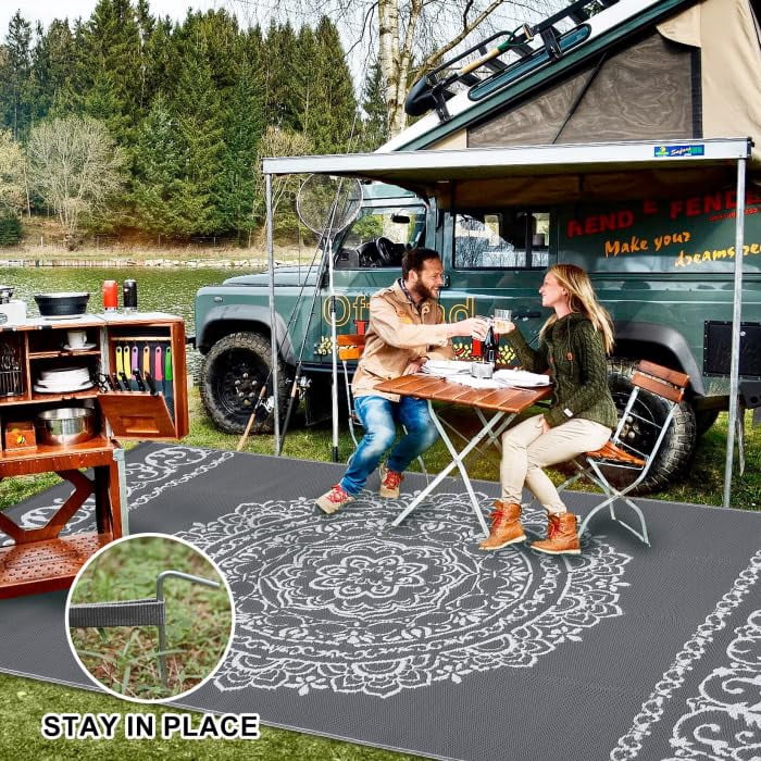 6x6 FT/5x8 FT/8x10 FT/9x12 FT/9x18 FT Outdoor Rug for Picnic Washable Non-Slip Balcony Carpet Vintage Floral Rug Stain-Resistant Easy-Clean Plastic Area Rug for Patio Backyard Farmhouse Beach Camping