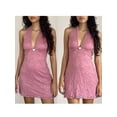 thumbnail image 2 of Raccmtaty Women Lace Dress Rose Embellished Deep V-Neck Tie-Up Halter Neck Mini Bodycon Dress Summer Backless Dress, 2 of 8