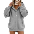 thumbnail image 2 of Fesfesfes Women's Casual Button-up Hooded Sweatshirt Fleece Lined Drawstring Waist Long Sleeve Hoodie Jacket with Pockets Loose Fit Solid Color Athletic Top, 2 of 6