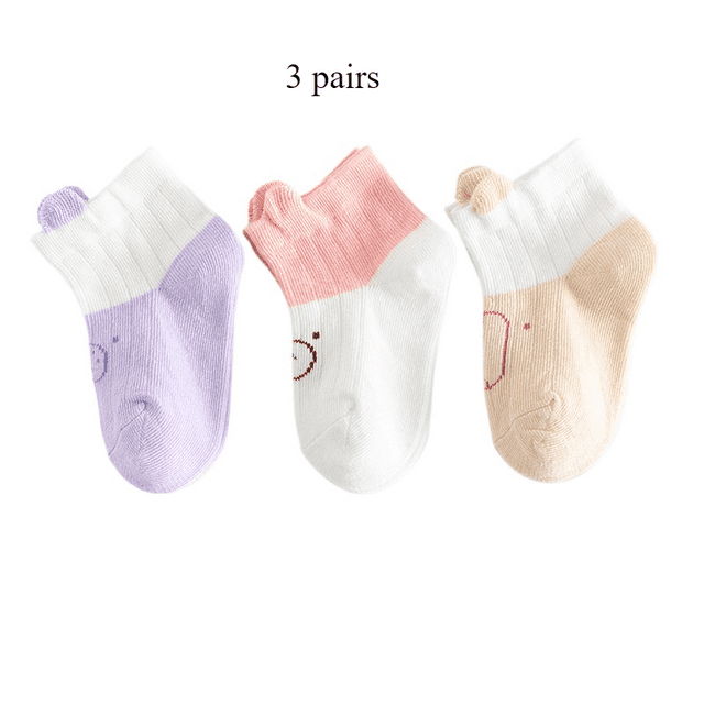 3 Double Spring and Autumn Basic Simple Cute Cartoon Boys and Girls Soft Comfortable Breathable Baby Socks Pink 9M