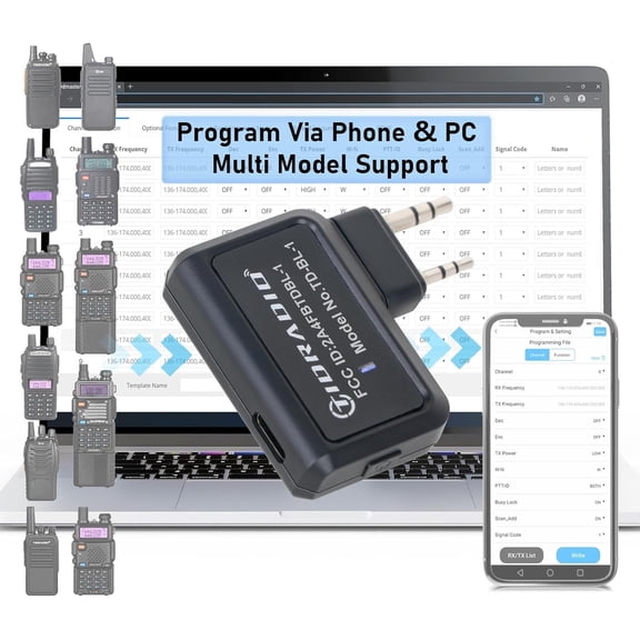 Ham Radio Wireless Programmer Adapter APP and PC Program for UV-5R and Multiple Models No Driver Issues Instead of Program Cable