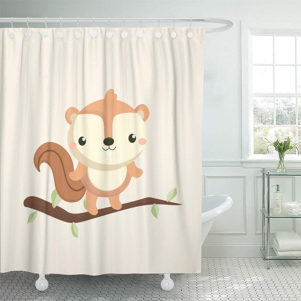 72x72'' Bathroom Waterproof Shower Curtain Red Squirrel Peeks Out Of The Hole 