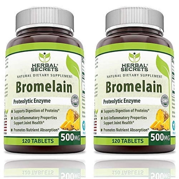 Herbal Secrets Bromelain 500 Mg Per Serving 120 Tablets Supplement | Dietary Enzyme Tablets | Non-GMO | Gluten Free |Pack of 2