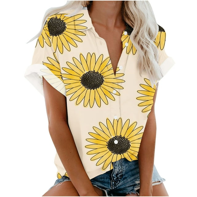 Birdeem Womens V-Neck Short Sleeves Floral Printed Pattern Casual Tops Blouse Print Shirt