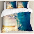 thumbnail image 1 of Ocean Duvet Cover Set King Size, Ocean Wave at Sunrise Reflection on Surface Tropical Trees Shoreline Summer Picture, Decorative 3 Piece Bedding Set with 2 Pillow Shams, Teal Yellow, by Ambesonne, 1 of 3