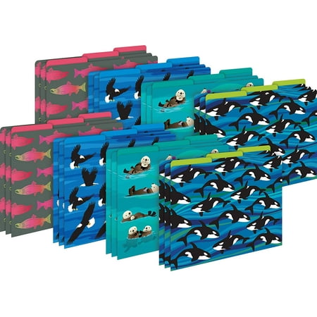 UPC: 0704068038776 | Barker Creek Designer File Folders Set of 24  Sea & Sky  1/3 Cut Tabs  6 Each of 4 Sea & Sky-Themed Designs  Fully Reversible  Total of 24 Letter-Size File Folders (3877)