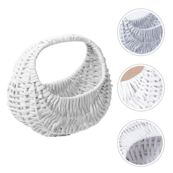 LOLIPPYY Handheld Flower Basket Wicker White 1Pcs Party
