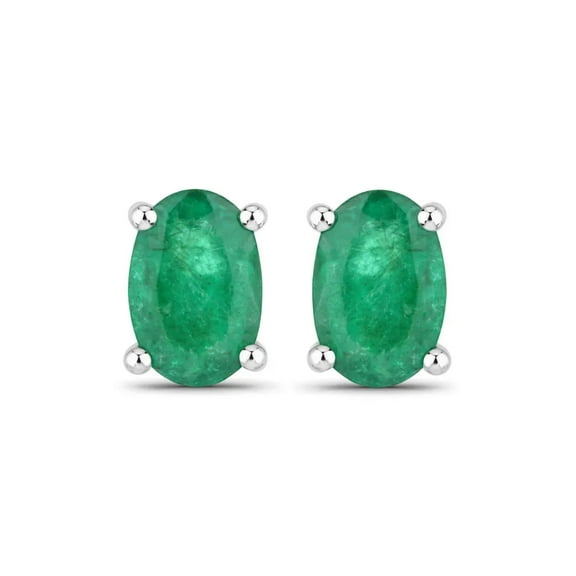 Genuine Emerald Stud Earrings 0.88 Ct 10K White Gold May Birthstone Jewelry for Women