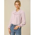 thumbnail image 3 of Blusa Allegra K con Botones Manga larga puño Elástico Detalle de Volantes Rosa XL, 3 of 6