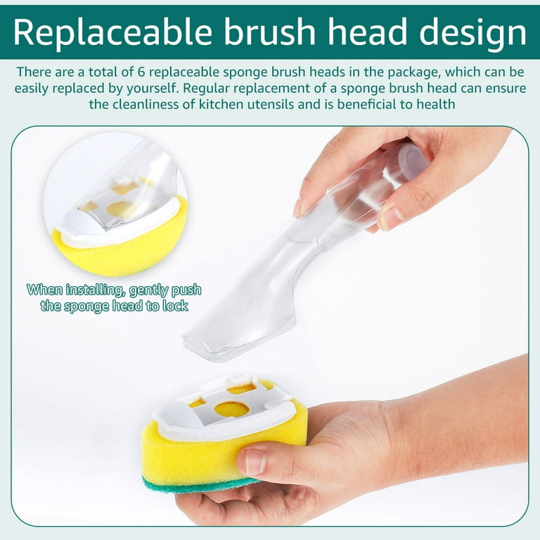 Soap Dispensing Dish Wand, with 7 Changeable Sponge Head