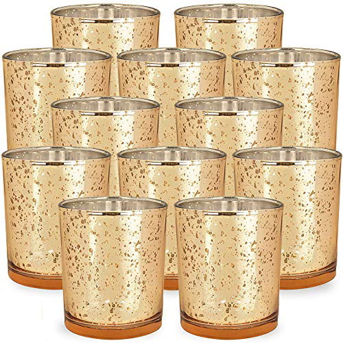 Just Artifacts 2-Inch Round Speckled Mercury Glass Votive Candle Holders Fuchsia, Set of 12
