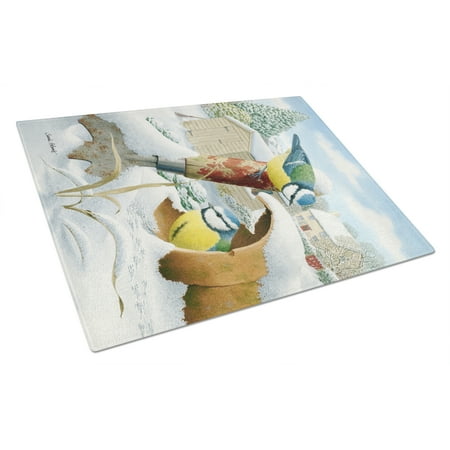 

Caroline s Treasures Eurasian Blue Tits Birds in Flower Pot Glass Cutting Board Large