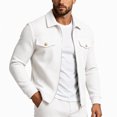 thumbnail image 3 of FRSASU Men's Waffle Knit Zip‑Up Jacket Lapel Collar Casual Coat with Gold‑Tone Button Chest Pockets White, 3 of 7