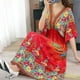thumbnail image 4 of Plus Size Bohemian Summer Sweet Printed V-Neck Batwing Sleeved Beach Dress Women's Dress Ethnic Holiday Large Swing Midi Dress, 4 of 5