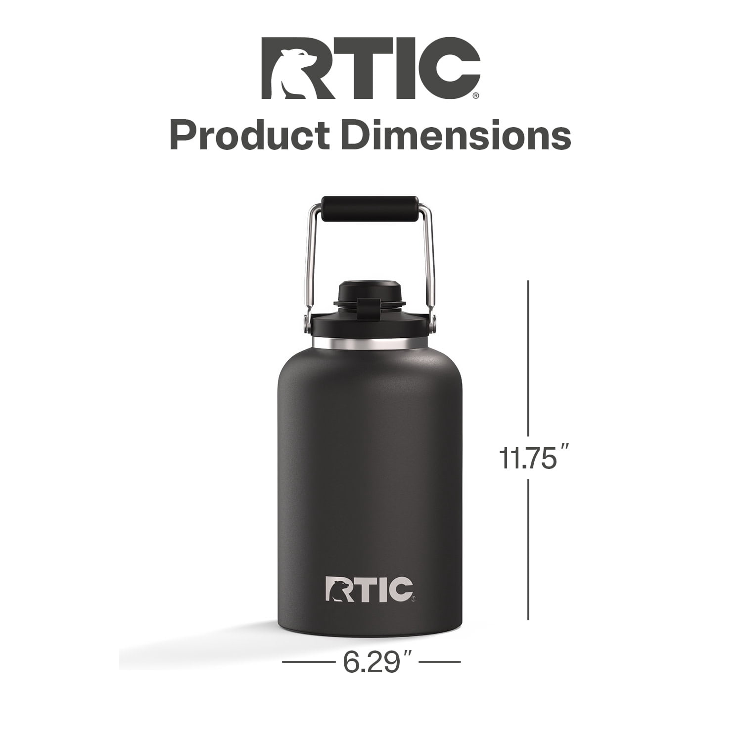 RTIC One Gallon Ceramic Lined Insulated Outback Water Bottle Jug, Leak Proof, Black