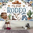 thumbnail image 4 of My First Rodeo Backdrop Cute Western Cowboy 1st Birthday Photography Background Blue Floral Wild West Rodeo Mexican Cactus Birthday Baby Shower Party Decorations Banner Supplies Photo Booth Props, 4 of 6