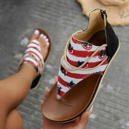 

2024 Women s Sunflower Printed Flat Sandals Open Toe Back Zipper Thong Canvas Shoes Casual Anti-skid Sandals-343