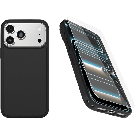 OtterBox iPhone 17 Pro Max (Only) Bundle: Symmetry Series  Case & Screen Protector - Black - Snaps to MagSafe - Ultra-Sleek - Raised Edges Protect Camera & Screen - Non-Retail Packaging