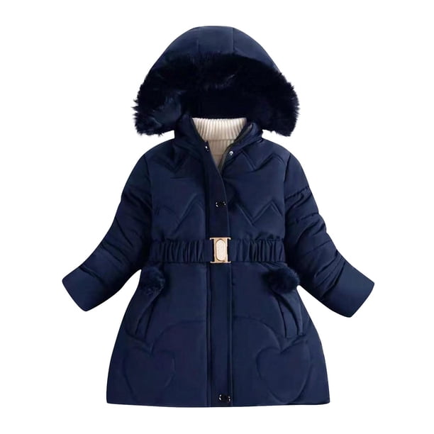 Posijego Abrigo con Forro Polar para Niñas Chaqueta Acolchada Cálida de Invierno para Niñas con Capucha Ropa de Abrigo a Prueba de Viento de Longitud Media,Marina4,5-6 Years